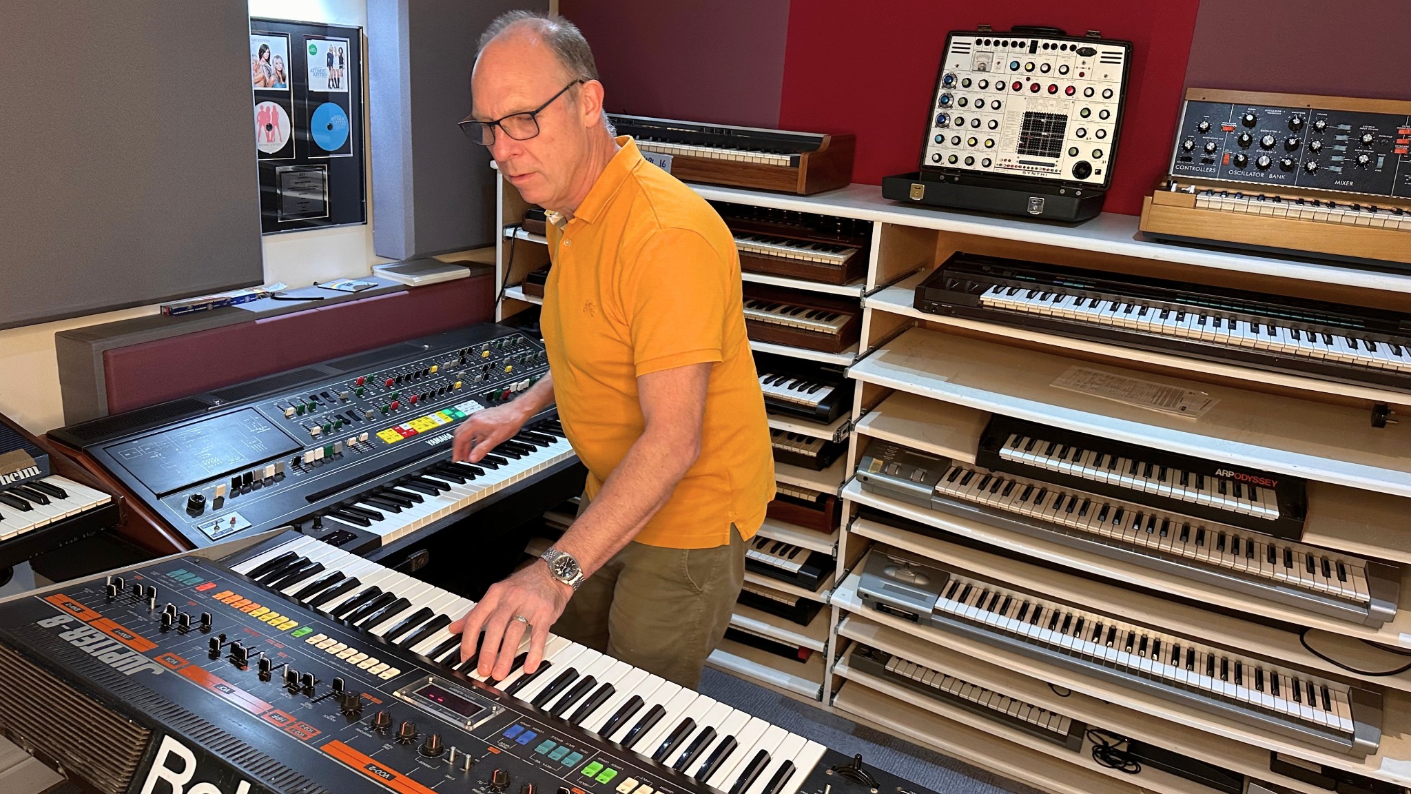 Andy Whitmore playing keyboards at Greystoke Studio